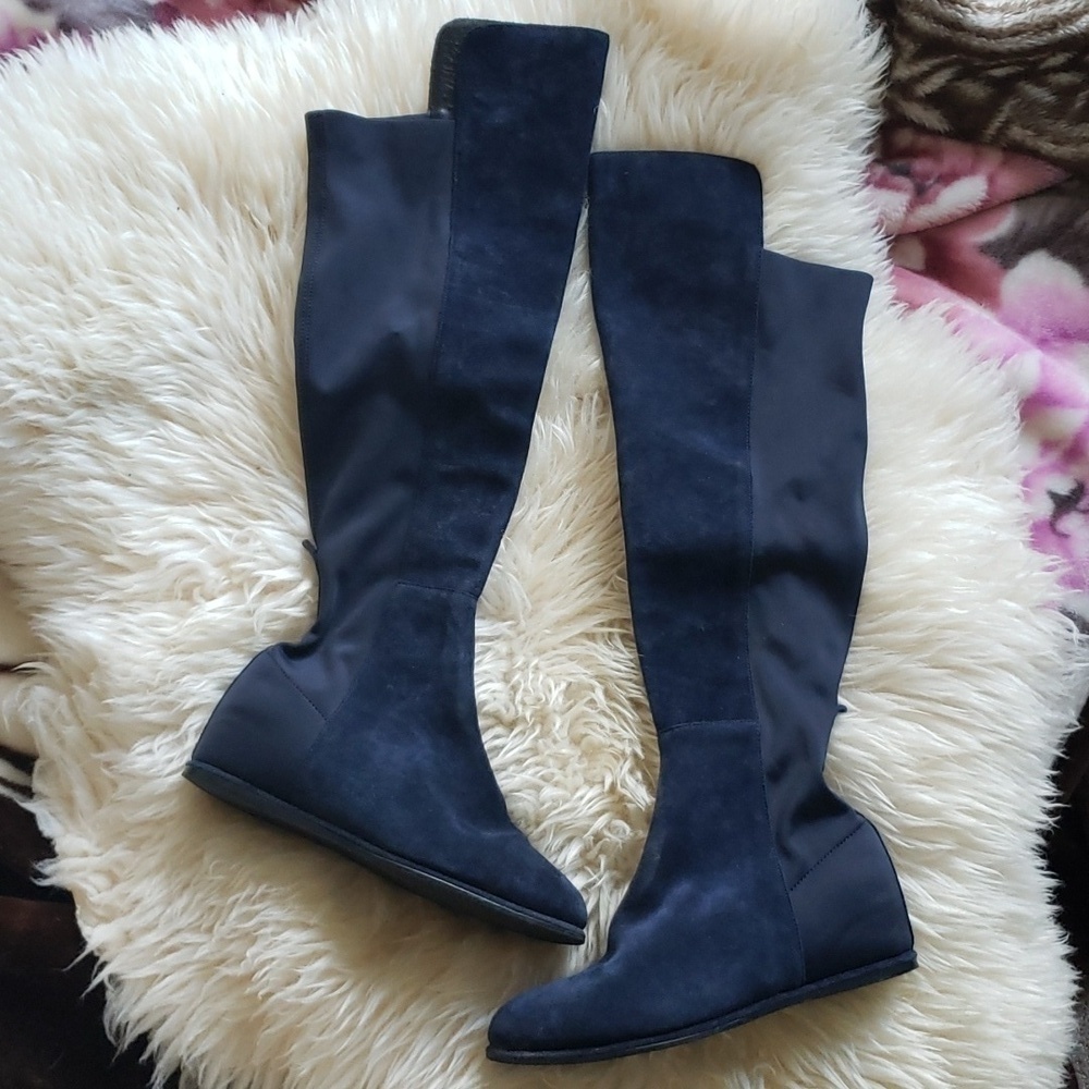 Stuart Weitzman women's blue leather suede knee high boots size 36